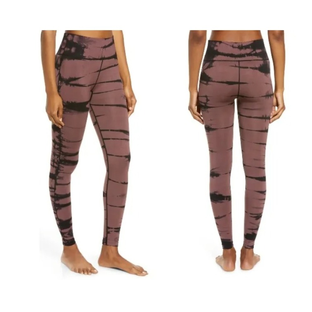 Zella Womens High Waist Tie Dye Ribbed Seamless Leggings Rust Black Size Medium